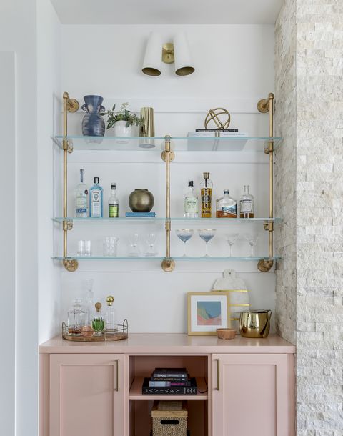 home bar ideas pink cabinet