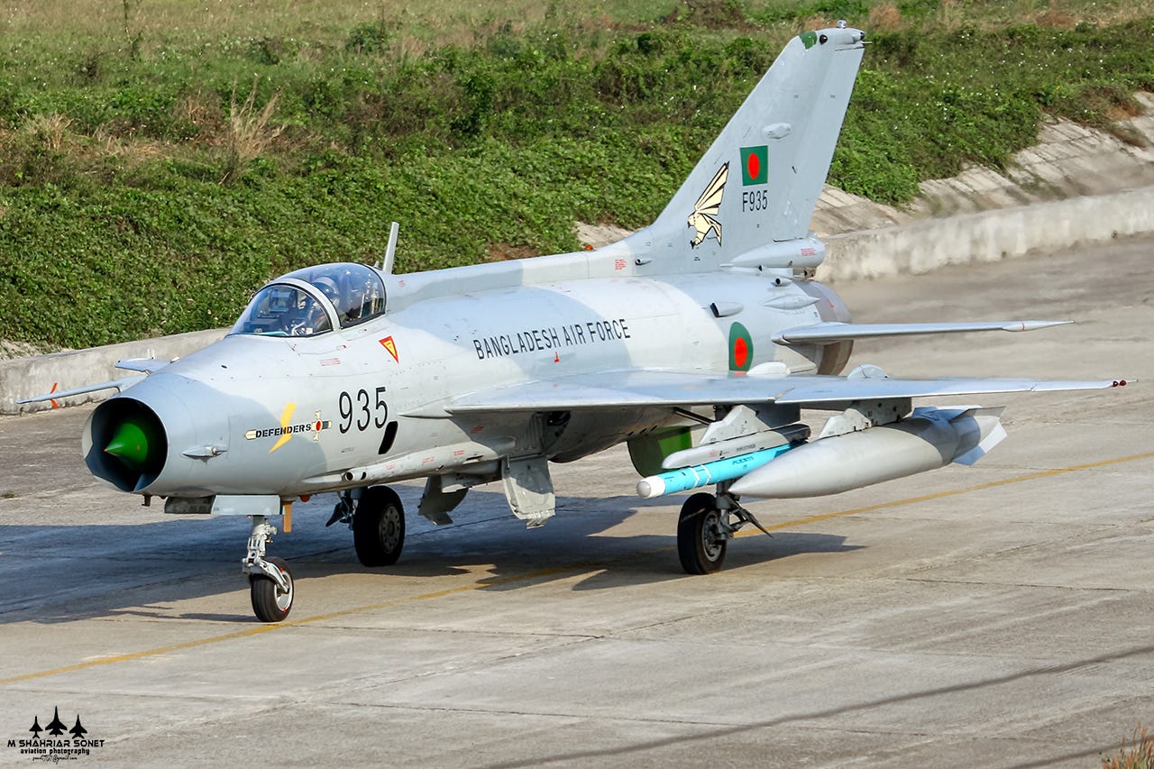 bangladesh air force f 7 jet with pl 7 missile underwing