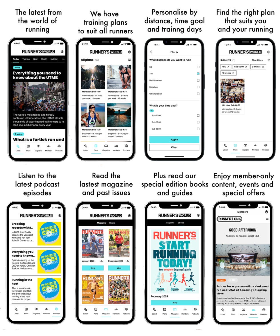 mobile app interface showcasing features for runners