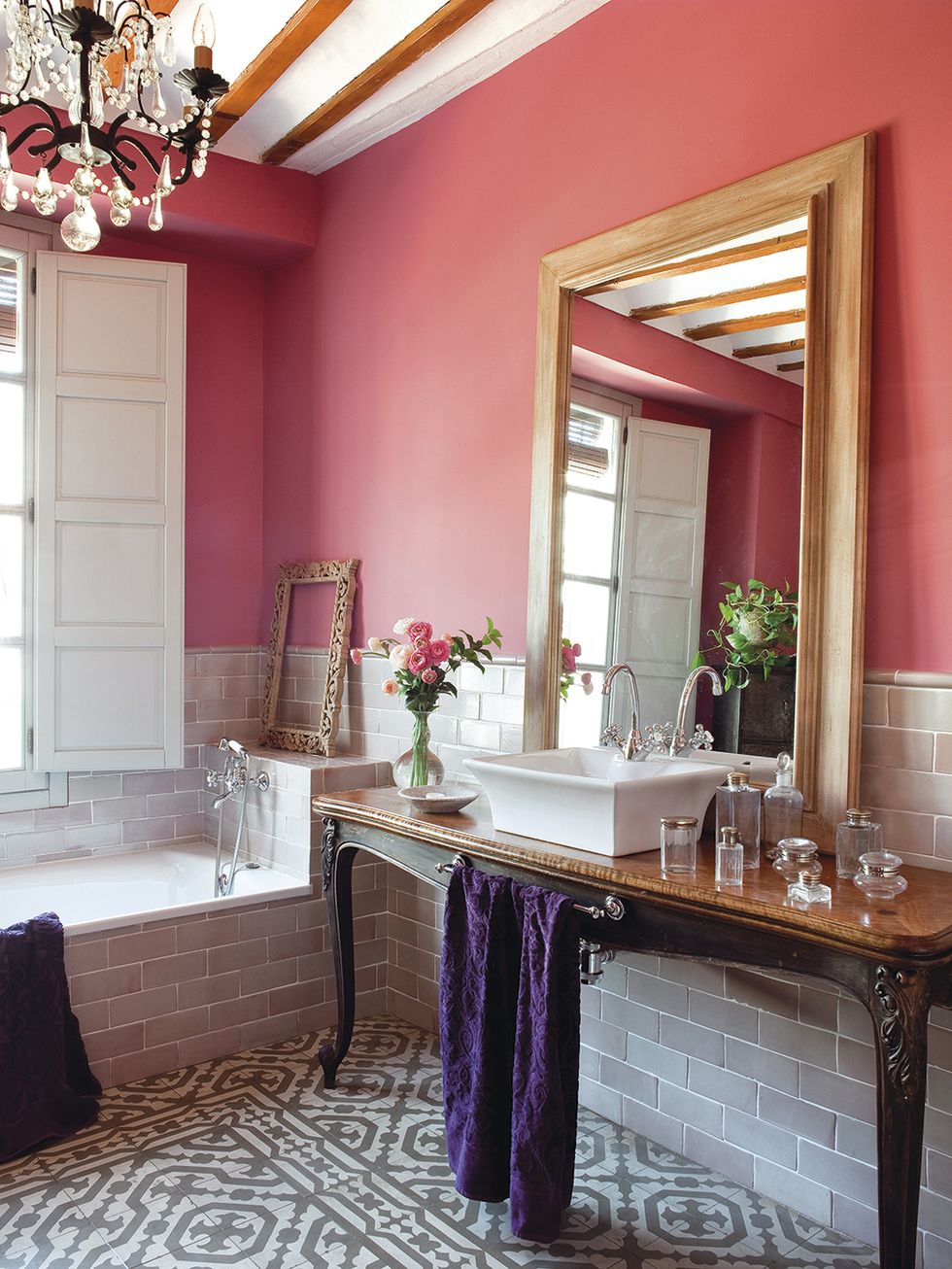 Room, Interior design, Purple, Furniture, Property, Pink, Building, Ceiling, Table, Wall, 