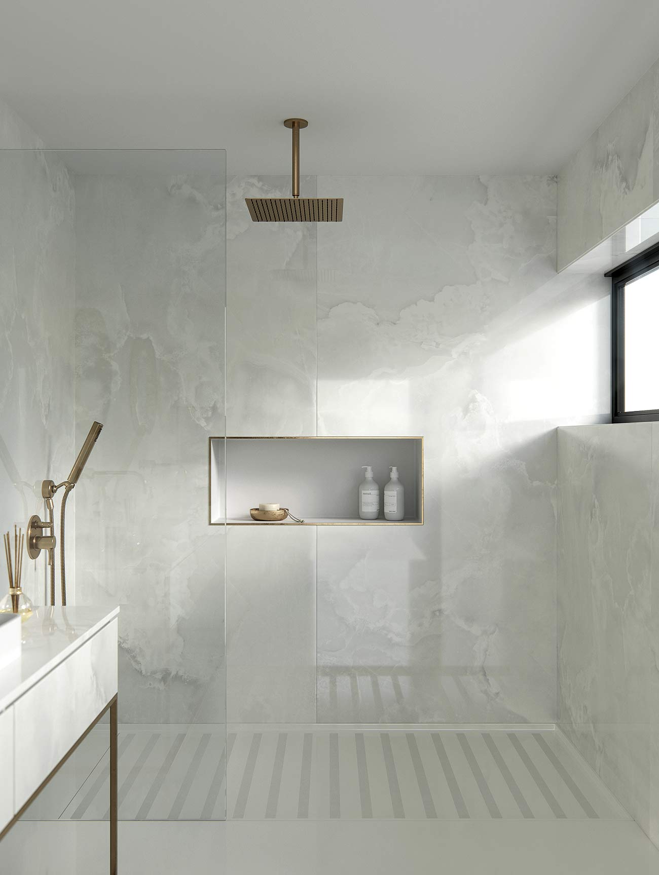 baños modernos ducha con revestimiento dekton®