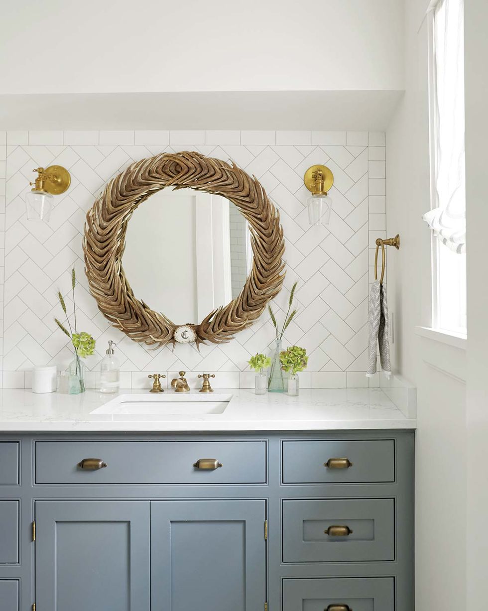 Espejo de baño blanco grande, espejo cuadrado rústico horizontal para  pared, espejos de tocador con marco de madera, decoración estilo puerta de