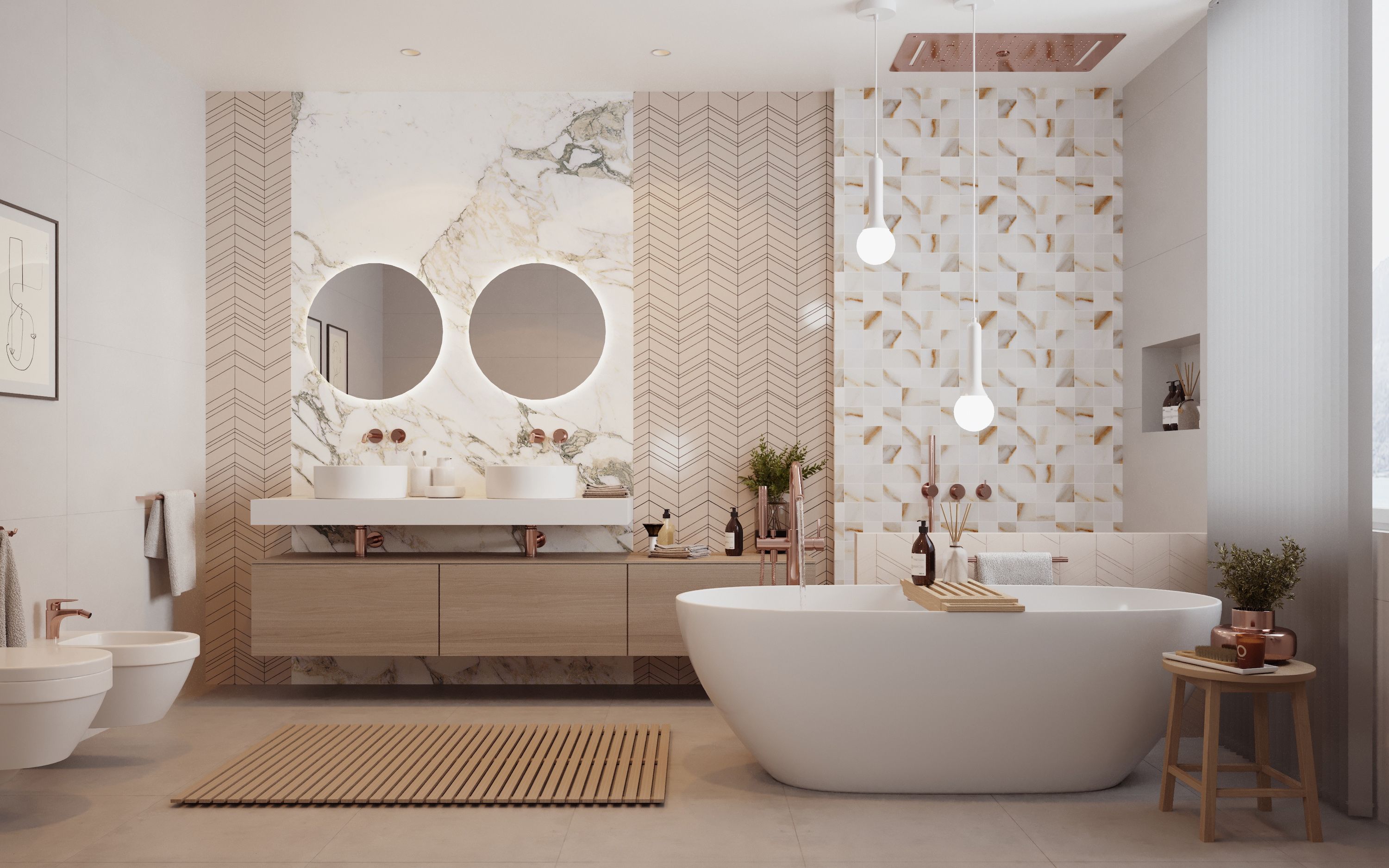 Fondo Baño Elegantemente Diseñado Con Ducha En 3D Y Áreas Secas