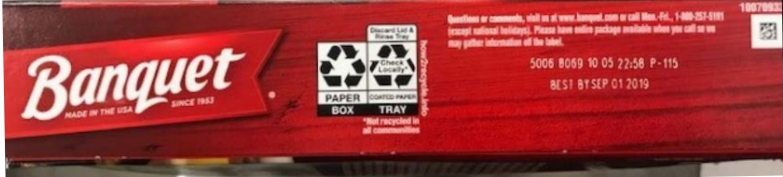 The affect products have a lot number of P-115, lot code 5006 8069 10 05, and a ‘BEST BY’ date of SEP 01 2019 printed on the package. 