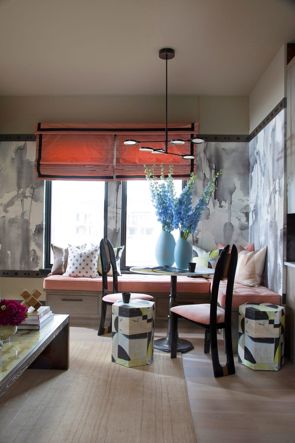 pink banquette in contemporary room