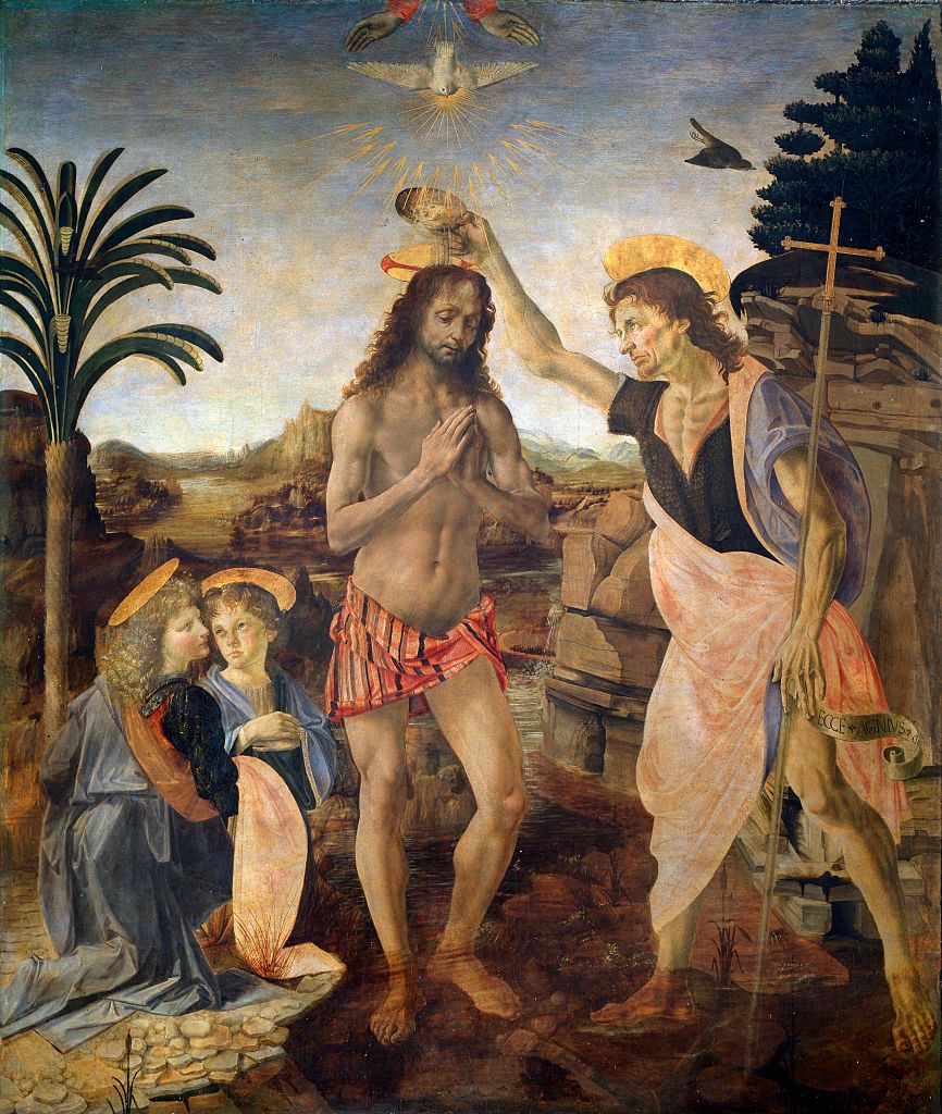 Baptism of Christ by Leonardo da Vinci and Andrea del Verrocchio