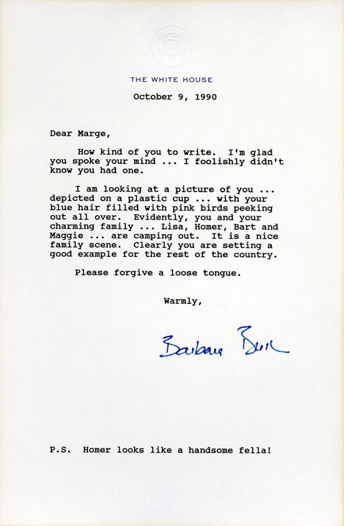 Barbara Bush carta Marge Simpson