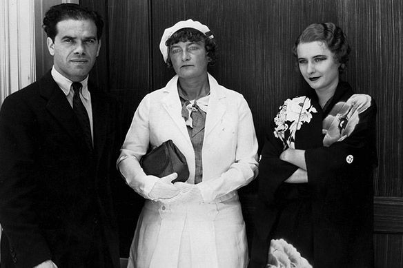 Barbara Stanwyck: Barbara Stanwyck (right) poses alongside director Frank Capra (left) and Grace Zaring Stone, author of The Bitter Tea of General Yen. The novel was adapted into a film starring Stanwyck and directed by Capra. (A LIFE OF BARBARA STANWYCK Steel-True 1907-1940 by Victoria Wilson)