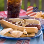 barbeque hot dog, fourth of july picnic table  patriotic food