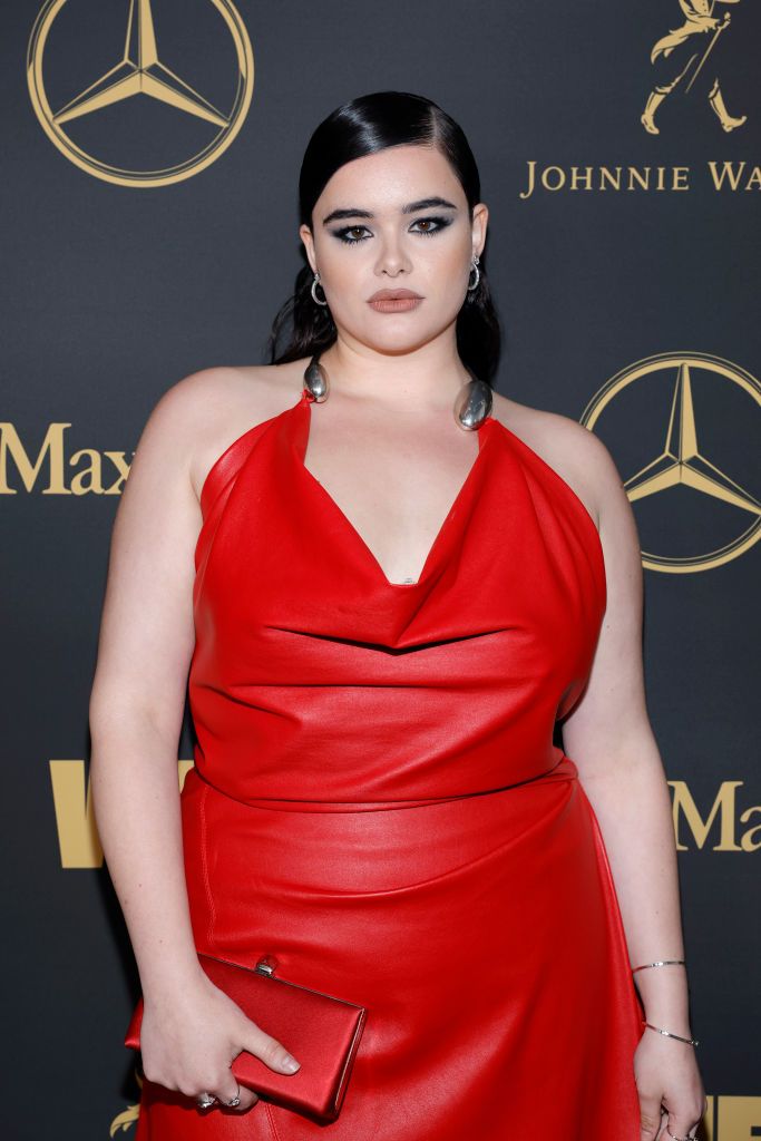 barbie ferreira in a red dress on the red carpet