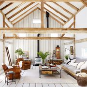 two story great room in restored barn