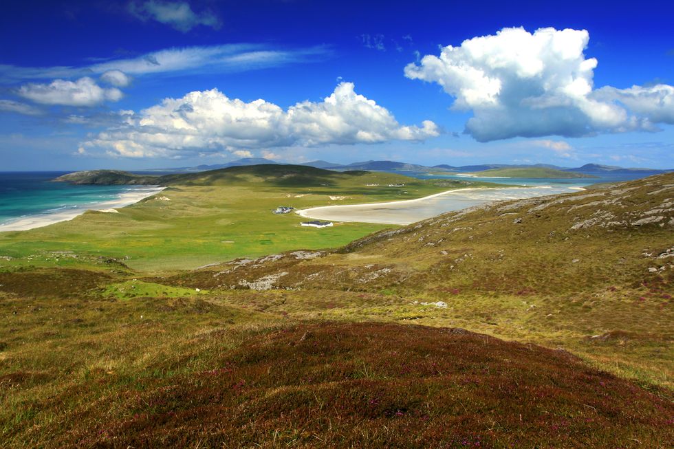 Highland, Grassland, Nature, Sky, Mountainous landforms, Natural landscape, Green, Hill, Natural environment, Mountain, 