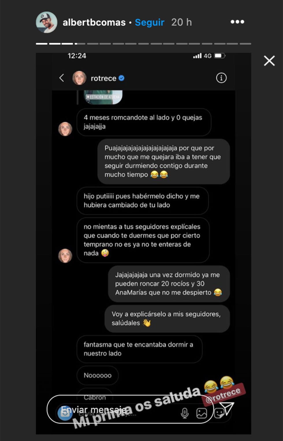 mensajes de rocío flores a barranco por stories de instagram