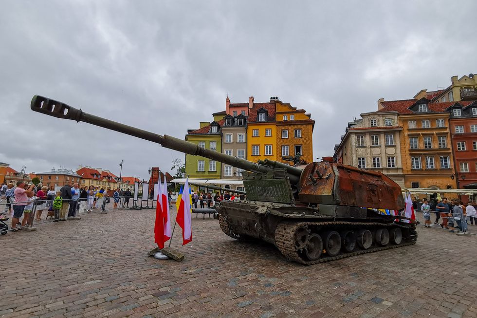 damaged russian tanks on show in warsaw