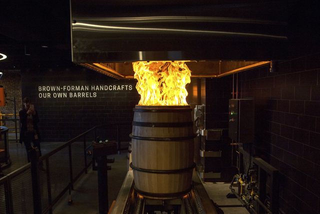 Barrel toasting at Old Forester Kentucky Bourbon Distillery