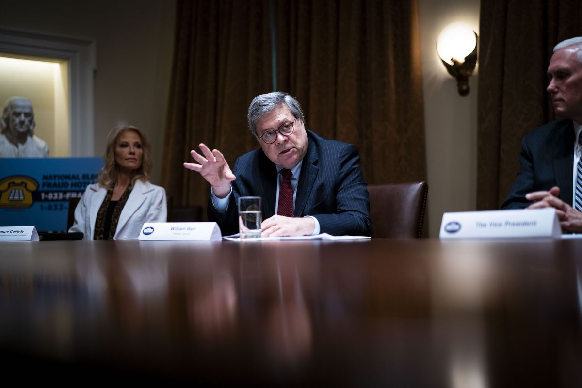 washington, dc   june 15  us attorney general william barr speaks during a roundtable on ‚Äúfighting for america‚Äôs seniors‚Äù at the cabinet room of the white house june 15, 2020 in washington, dc president trump participated in the roundtable to discuss the administration‚Äôs efforts to ‚Äúsafeguard america‚Äôs senior citizens‚Äù from covid 19  photo by doug mills poolgetty images