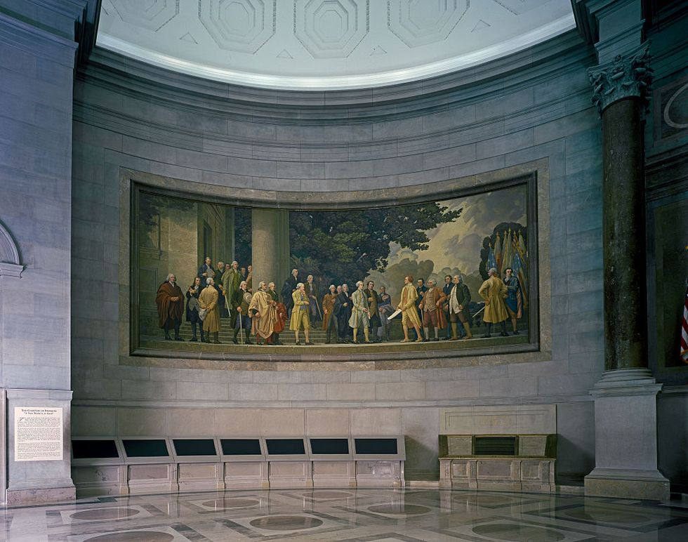 Barry Faulkner 1936 Declaration of Independence mural in the rotunda of the National Archives, Washi