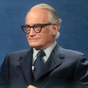 Barry Goldwater in Pensive Mood(Original Caption) Washington, DC: Close up of Arizona Senator Barry Goldwater is shown during interview for the television show Face The Nation.