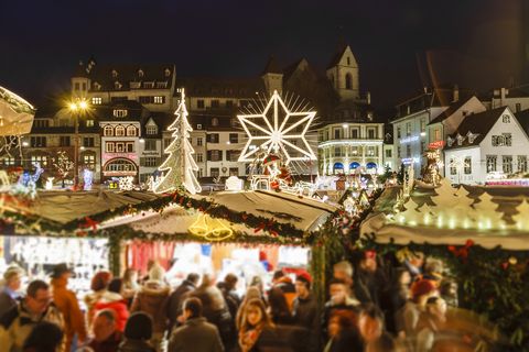 christmas market in the old town of basel, one of the largest and populated cities of switzerland it is located in the northwest of the country, on river rhine and right on the swiss french german border