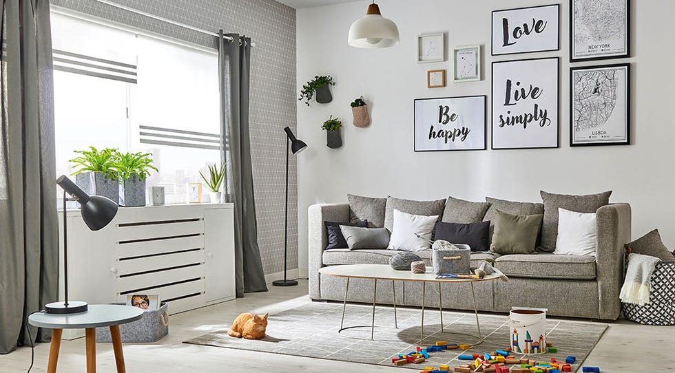 Living room, Room, Furniture, Interior design, Wall, Floor, Couch, Table, Coffee table, House, 