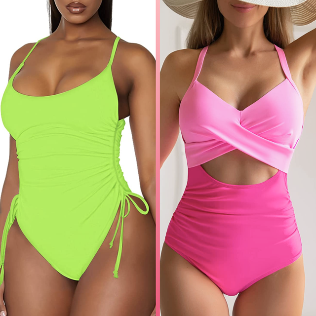 Women's Bathing Suits One Piece with Skirt Women Sexy Print Swimsuits Deep  U Neck Cutout Bathing Suits Swimwear Green at  Women's Clothing store