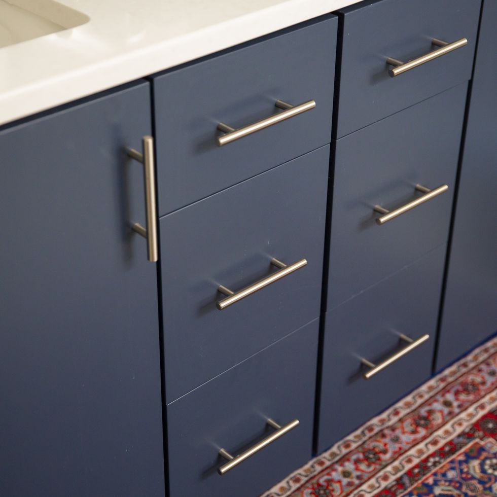 bathroom cabinets, domestic bathroom counter, painted cabinet drawers