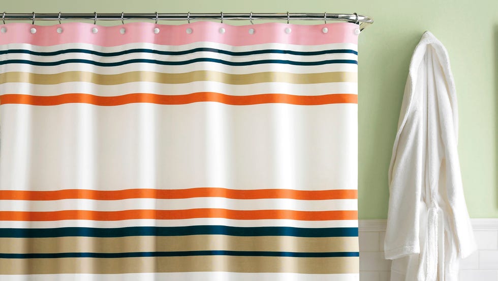 bathroom paint colors, bathroom with pistachio walls and striped shower curtain