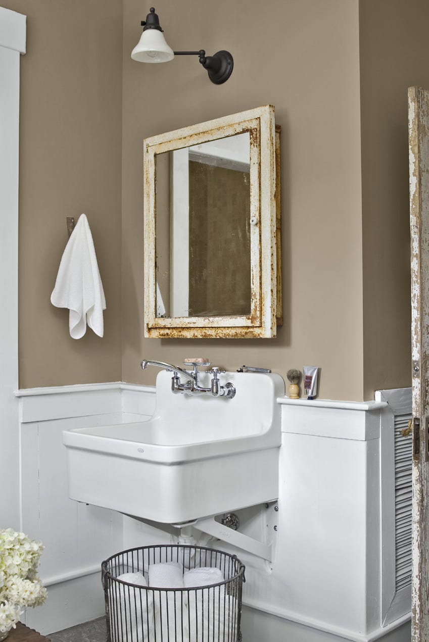 bathroom paint colors, bathroom with tan walls and white sink