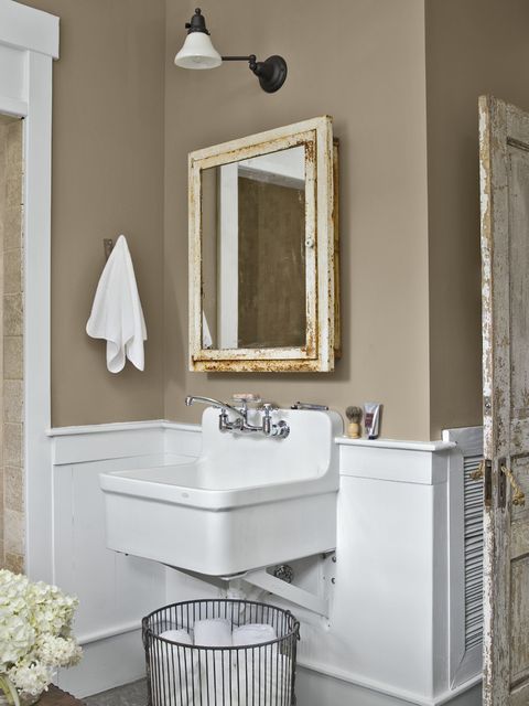 bathroom paint colors, bathroom with tan walls and white sink