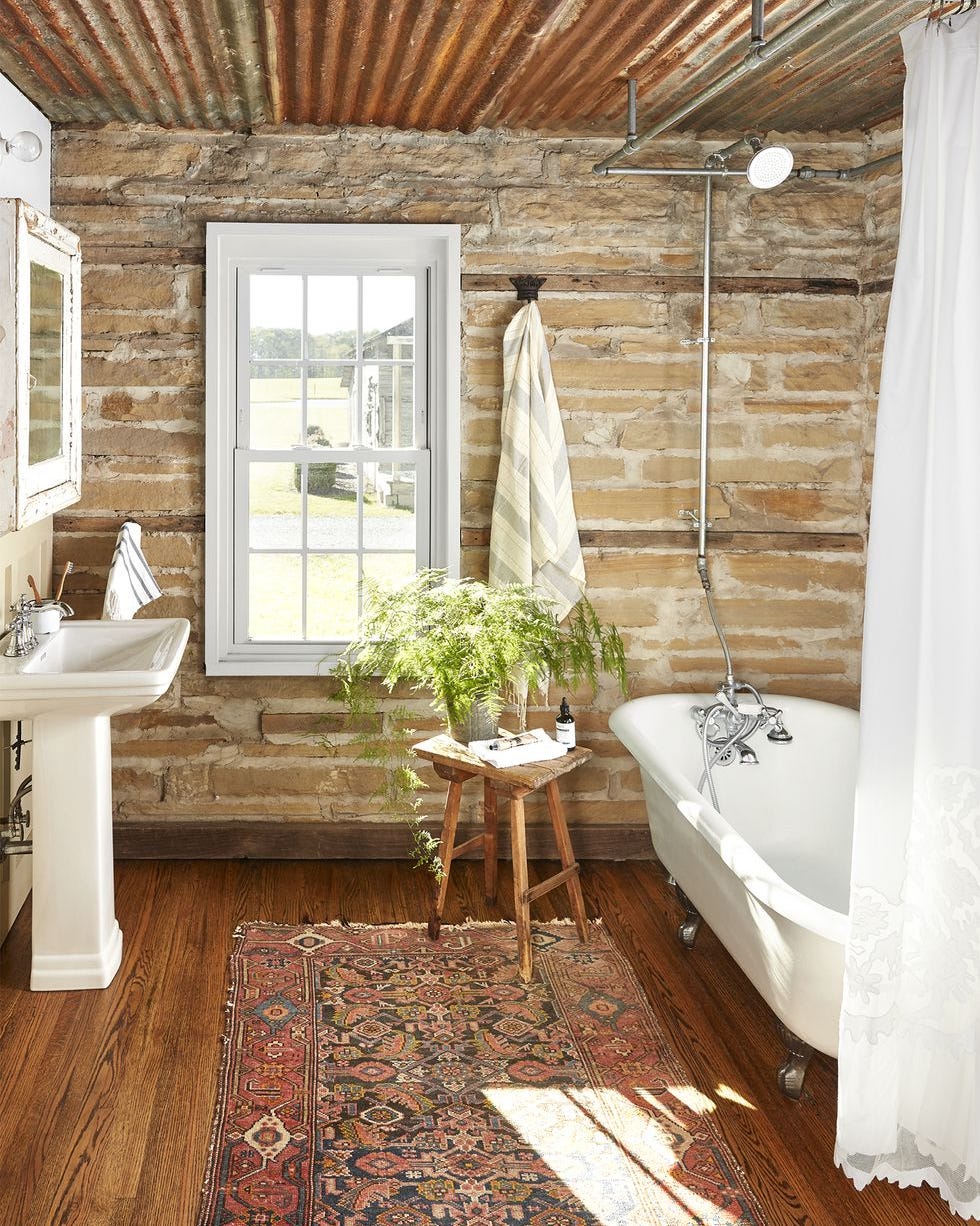 bathroom decor brick wall