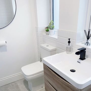 couple transform drab bathroom into stylish space