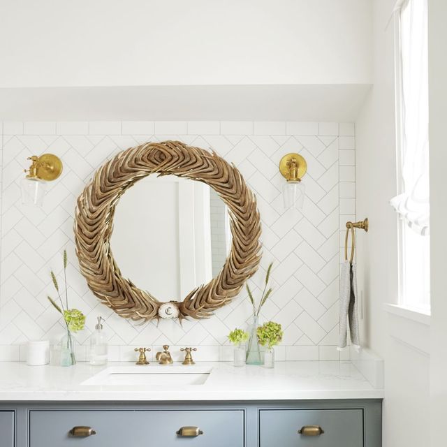 Modern Gold Bathroom Vanity Mirror for Ceiling, Ceiling Mirror | Decorative  Hanging Mirror for Wall Decor Gold Metal Framed Wall Mirror Wall-Mounted