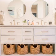 bathroom organization ideas bathroom organization ideas, left image showcases a ladder to store bath products and right image shows a bathroom vanity with baskets on the bottom shelving