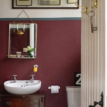 bathroom paint colors, rich red powder room and coral bathroom