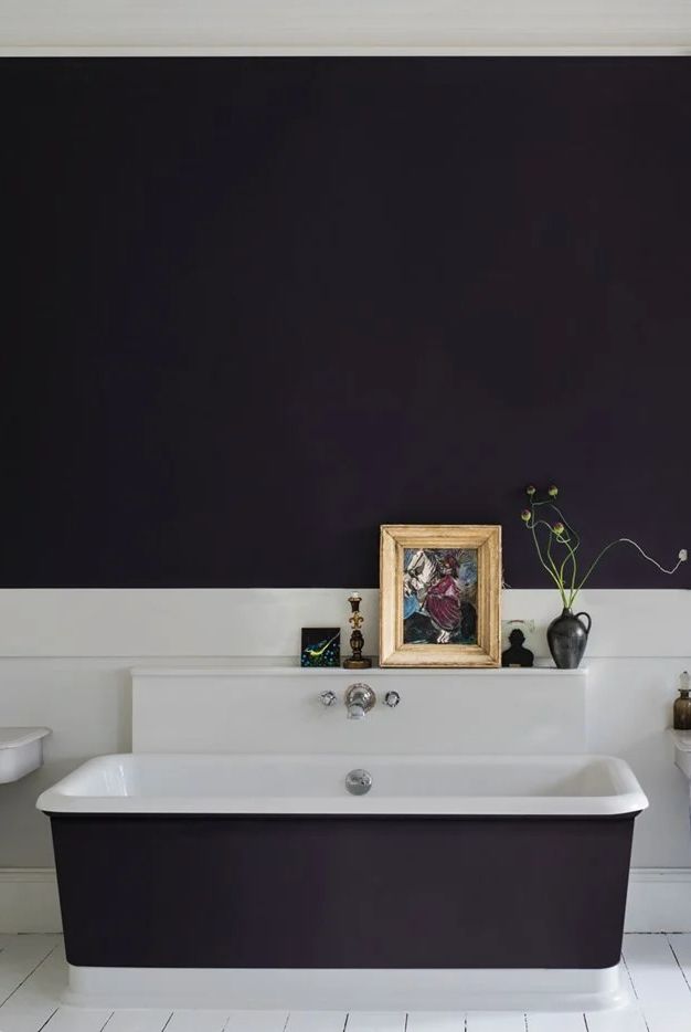 bathroom paint colors, paean black painted bathroom with a white trim tub and white floors