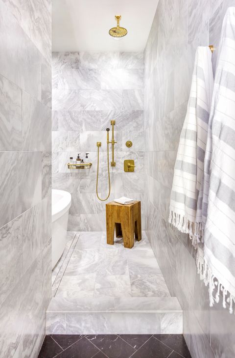 marble shower with stool