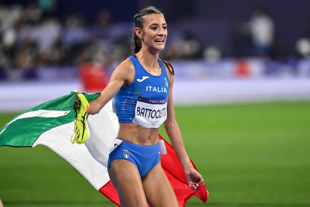 paris, france august 09 nadia battocletti of italy celebrate silver medal women's 10000m final on day fourteen of the olympic games paris 2024 at stade de france on august 09, 2024 in paris, france photo by image photo agencygetty images