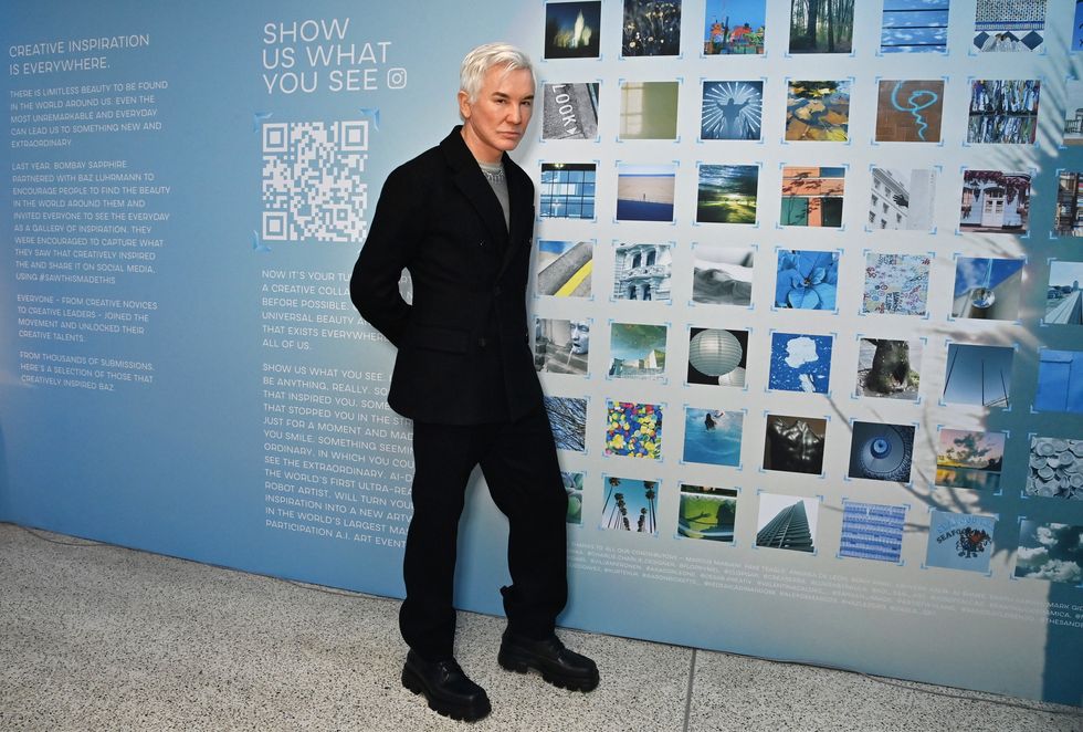 london, england april 19 baz luhrmann attends the launch of the bombay sapphire "saw this, made this" installation created in collaboration with baz luhrmann at the design museum london on april 19, 2023 in london, england the installation will be open to the public from 21st to 24th april 2023 pic credit dave benett
