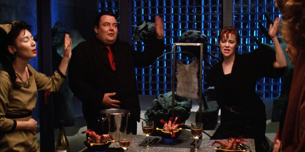 delia deetz dances to dayo in a scene from beetlejuice