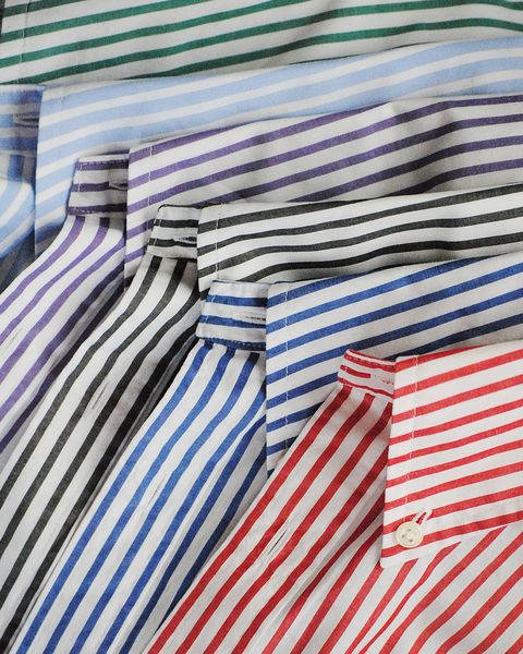 collars on a rainbow array of bengal stripe shirts
