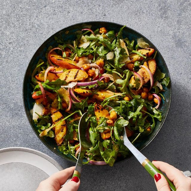 bbq chickpea and grilled nectarine salad