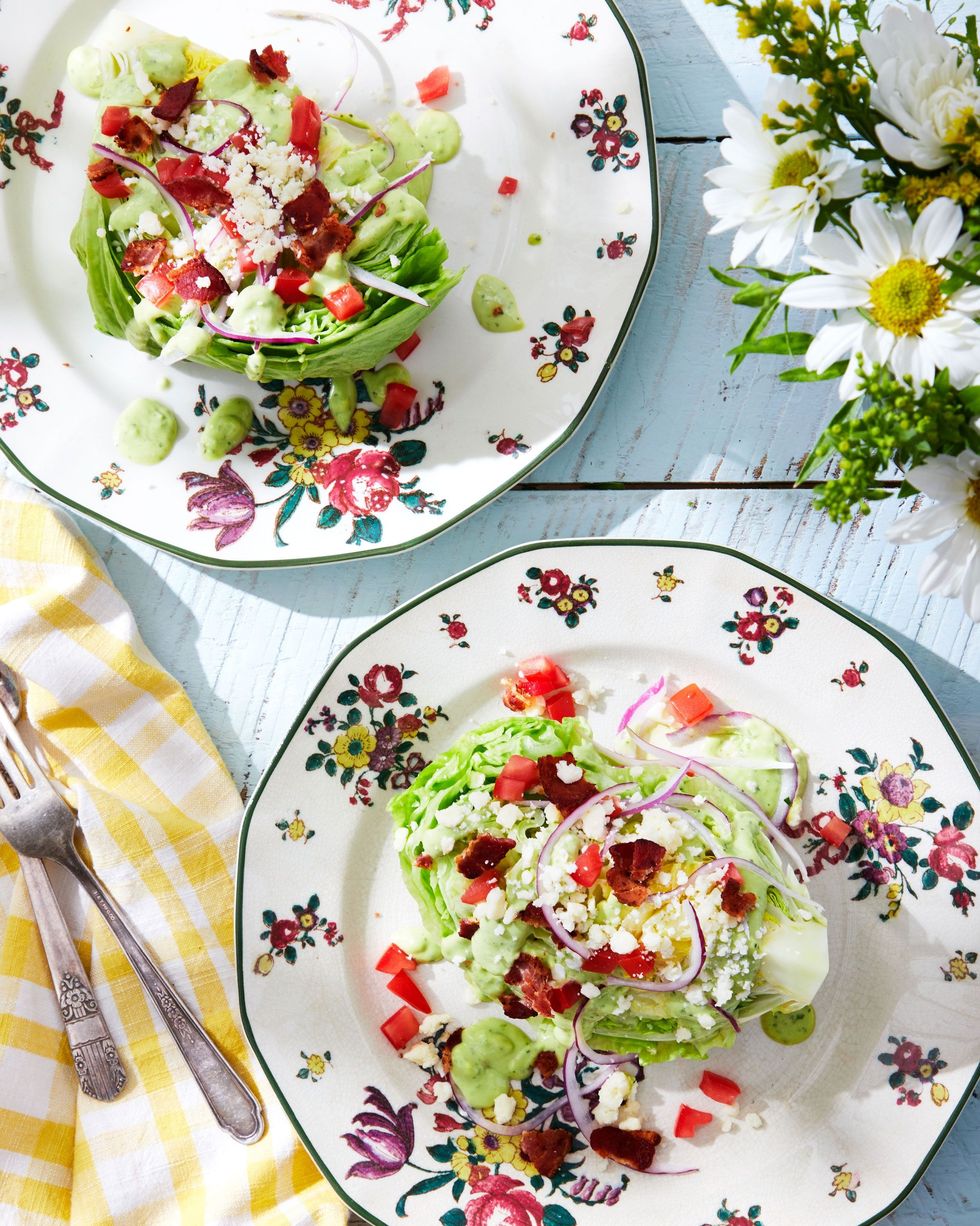 the casa wedge salad on vintage floral plates