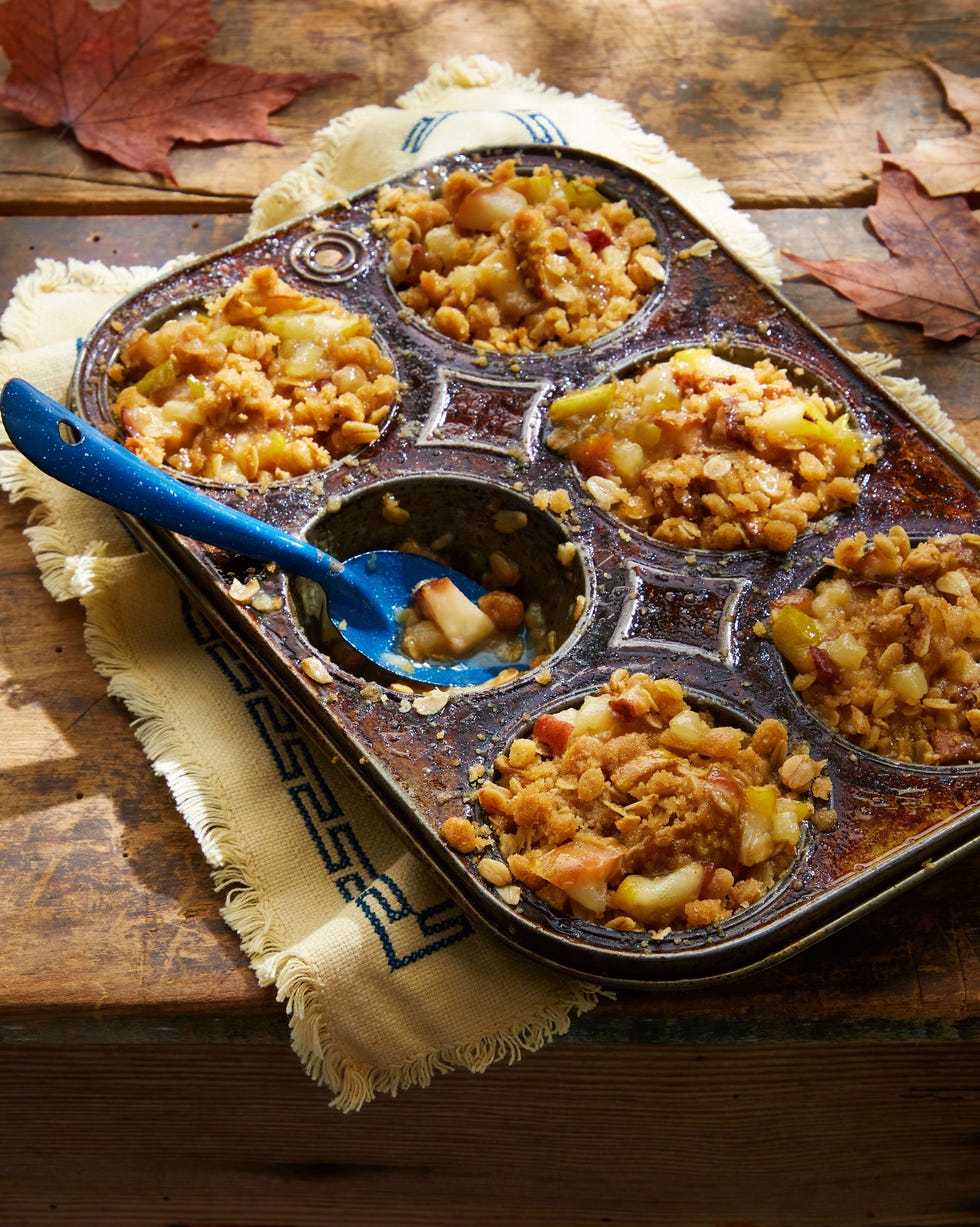 campfire pear crumbles made in a 6 cup muffin tin