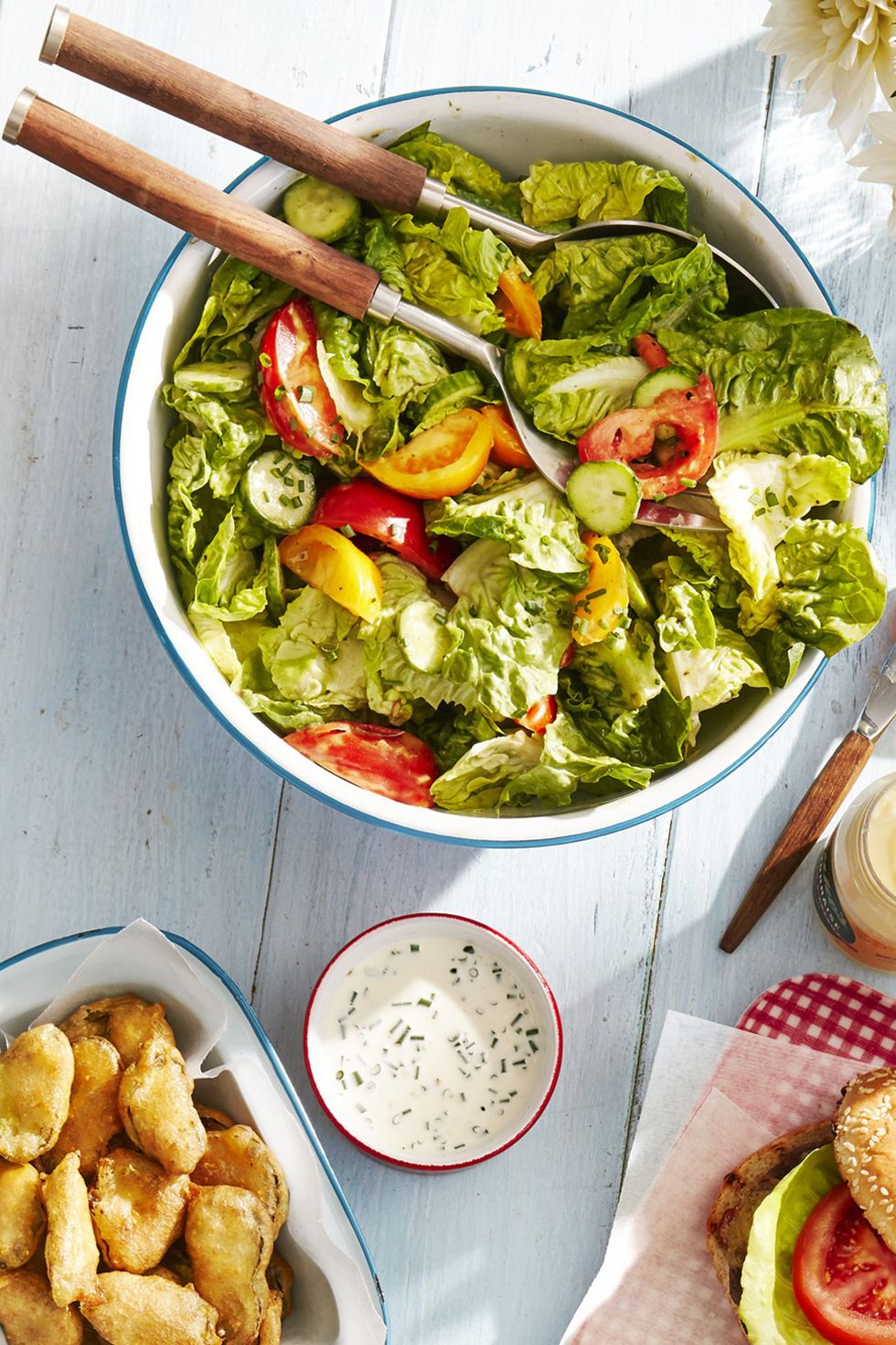bbq party tossed salad with green goddess dressing