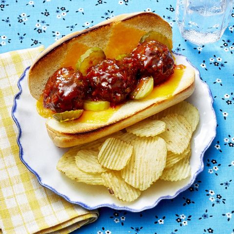 bbq meatball subs with potato chips