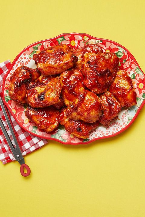 oven barbecue chicken on yellow background