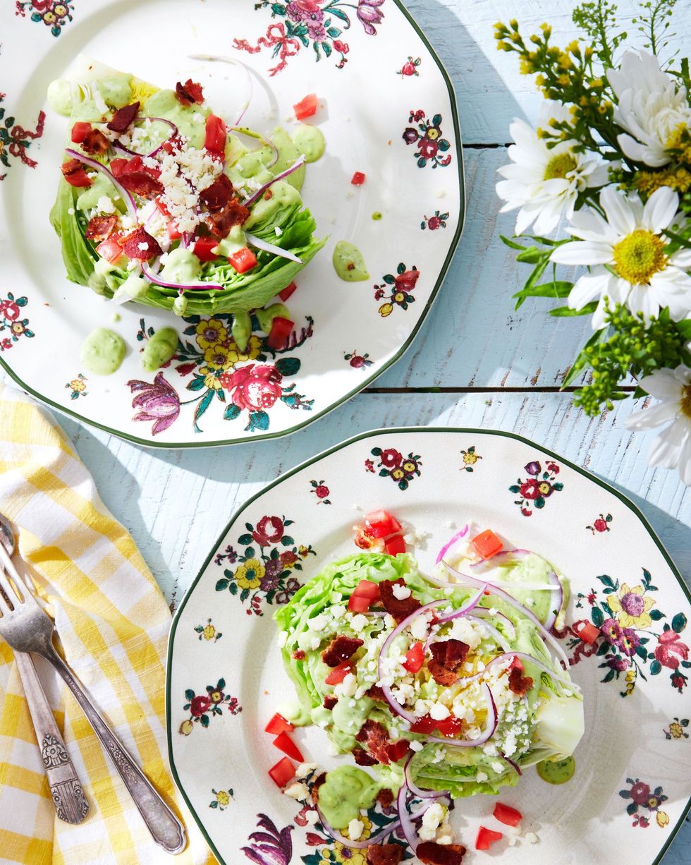 the casa wedge salads on vintage floral plates