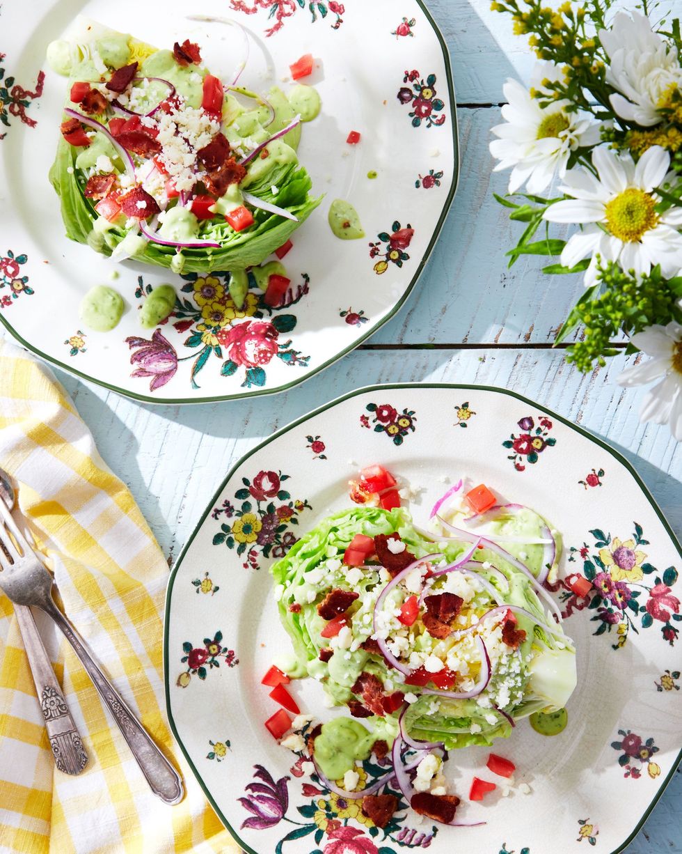the casa wedge salads on vintage floral plates
