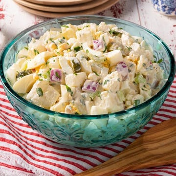bbq sides bbq sides potato salad in blue glass bowl