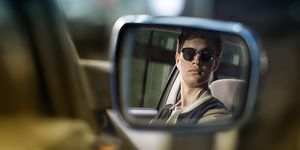 Eyewear, Sunglasses, Rear-view mirror, Automotive mirror, Glasses, Reflection, Mirror, Mode of transport, Auto part, Driving, 